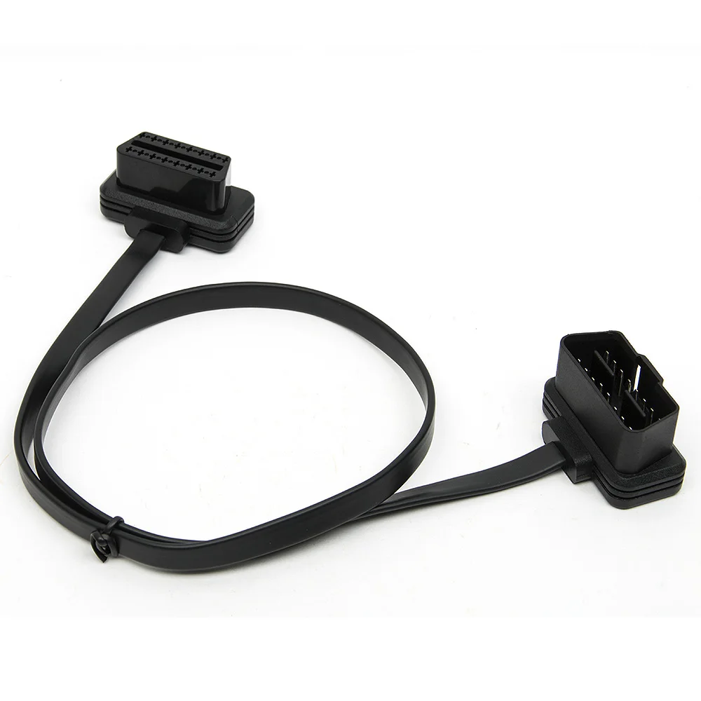 Плоский тонкий как лапша OBDII OBD2 16Pin ELM327 штырь гнездо удлинитель локтя OBD 2