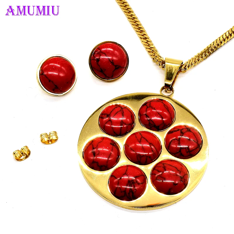 AMUMIU красный шар высшего качества изысканное женское Свадебное колье серьги