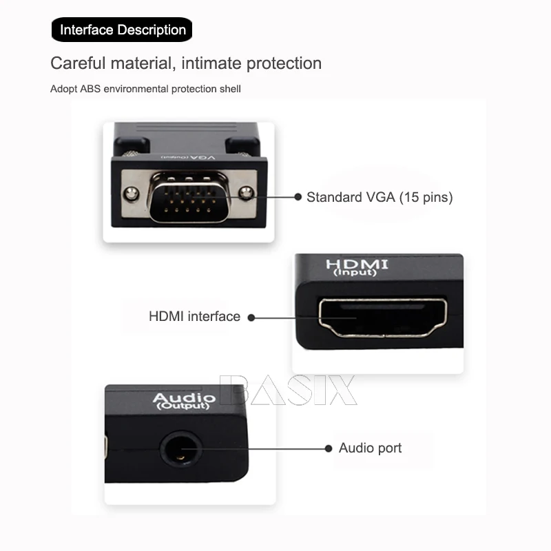 Адаптер Basix HDMI VGA с аудиоадаптером поддержка 1080P Сигнальный выход для