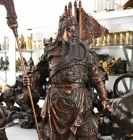 27 авиапочту Китая (China Чистая медь и бронза 9 Дракон 5 флаг Воин GuanGong GuanYu Бог статуя