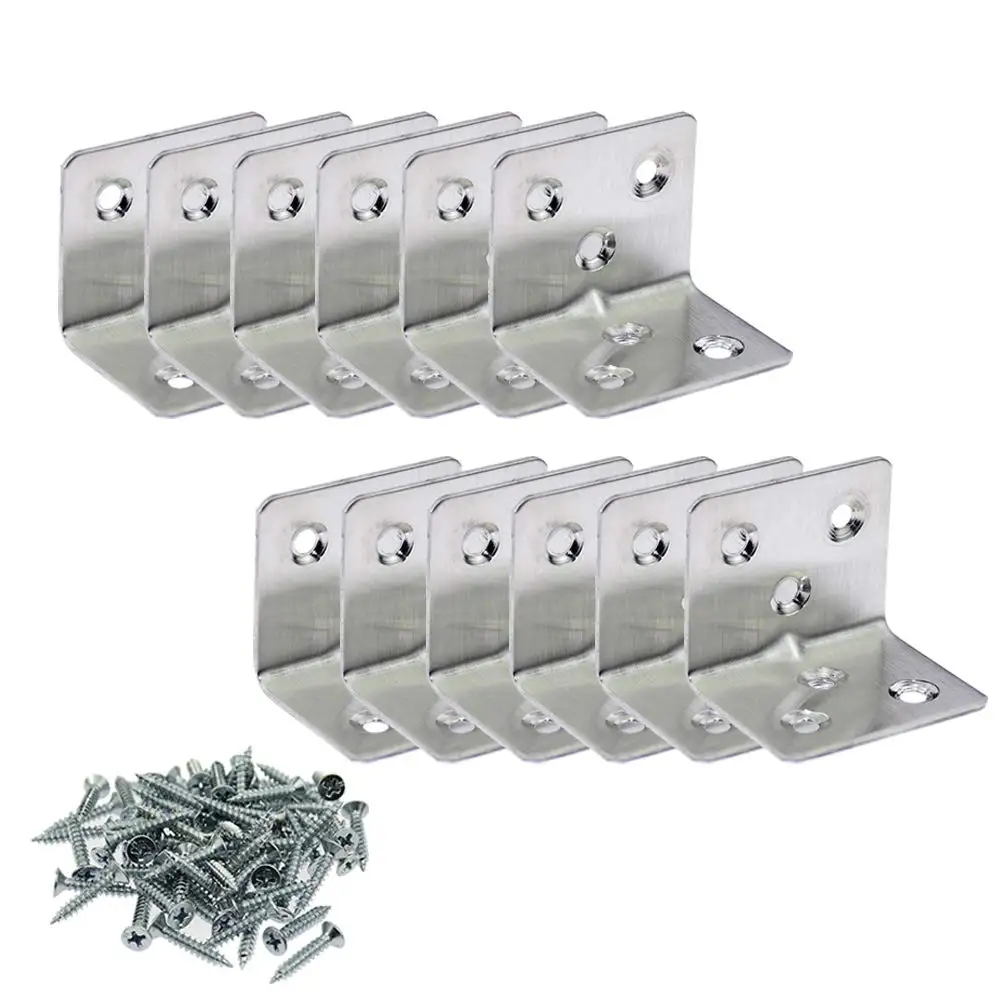 

12 pieces Corner Brace Joint Right Angle L Bracket Stainless Steel Shelf Support Fastener with Hardware Screws