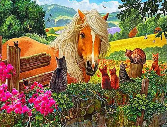 

Квадратная картина из страз 5D "сделай сам", вышивка лошадь/Кот из страз, ферма, Алмазная мозаика, вышивка крестиком Стразы для дома