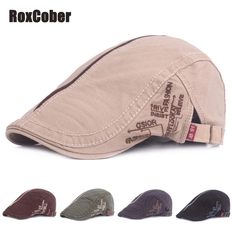 RoxCober/Высококачественный берет с буквенной вышивкой хлопковая плоская кепка для
