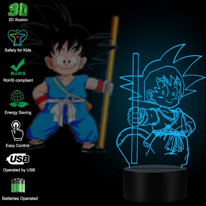 VCity Dargon Ball Wukong 3D лампа Мультфильм GT Saiyan Son Goku Goten светильник USB светодиодный