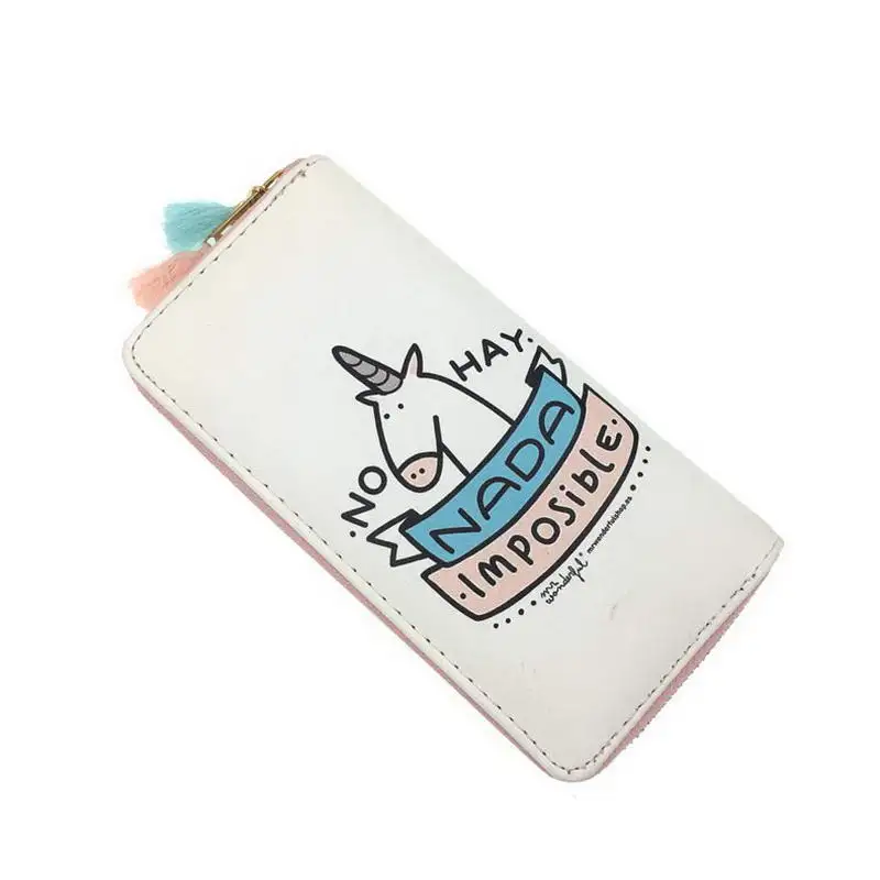 KANDRA Kawaii, кошелек с единорогом, кисточкой, на молнии, кошелек для девушек из искусственной кожи, кошелек с принтом животных, сумка для телефона, кредитный держатель для карт
