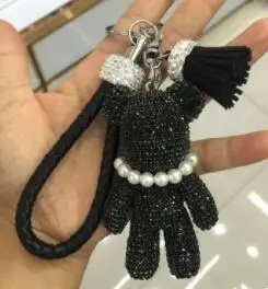 black bear Блестящее украшение из жемчуга, полностью украшенное стразами, волшебный медведь, брелок для автомобиля и сумки, подвесное кольцо для ключей с подвеской - Цвет: black bear