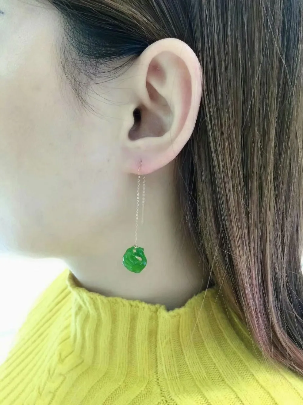 

SHILOVEM 18k yellow gold real Natural Jasper drop earring fine Jewelry women wedding new plant wholesale yze11.51308by