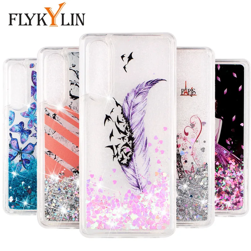 FLYKYLIN Silicone Liquid Case For Huawei P20 Pro Cases P30 Coque on P8 Lite 2017 Cover Glitter Bling Dynamic Capa |