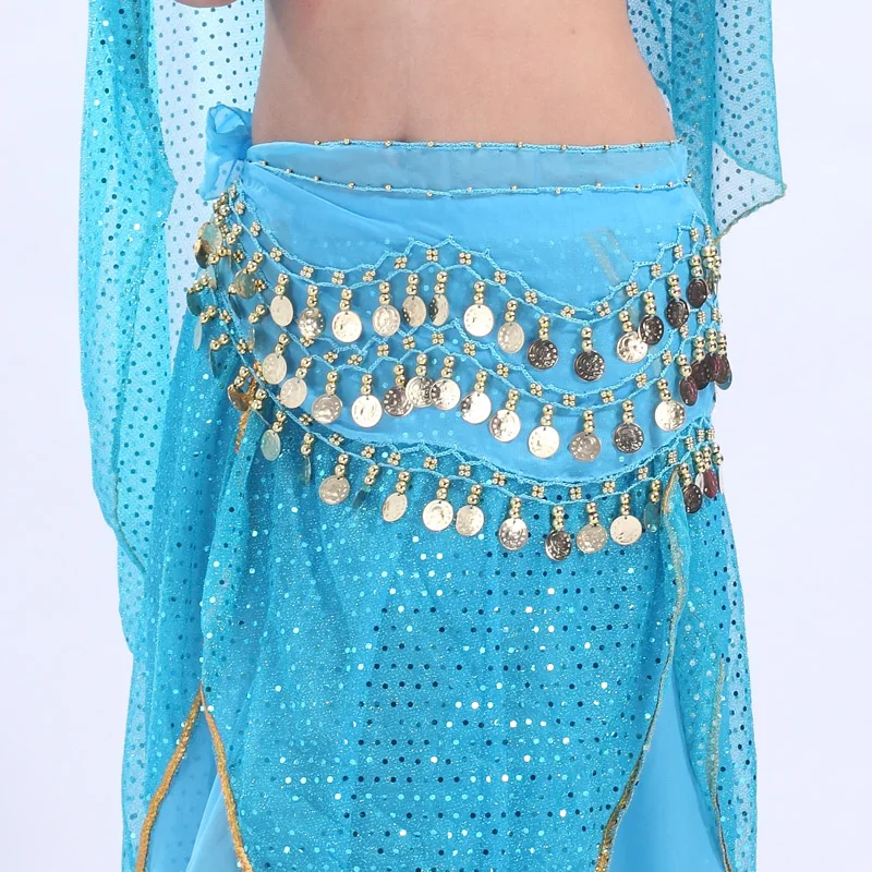 

Chiffon 3 Layer Belly Dance Waist Chain Coin Indian Dance Hip Scarf Belt Skirt Waistband Wrap Dancing Costume Bellydance Belt 89
