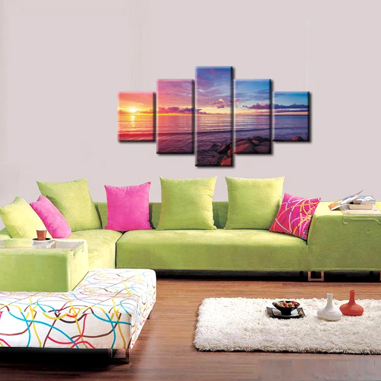 5 Панель Современный абстрактный закат пляж Wall Art Печать на холсте океан волны