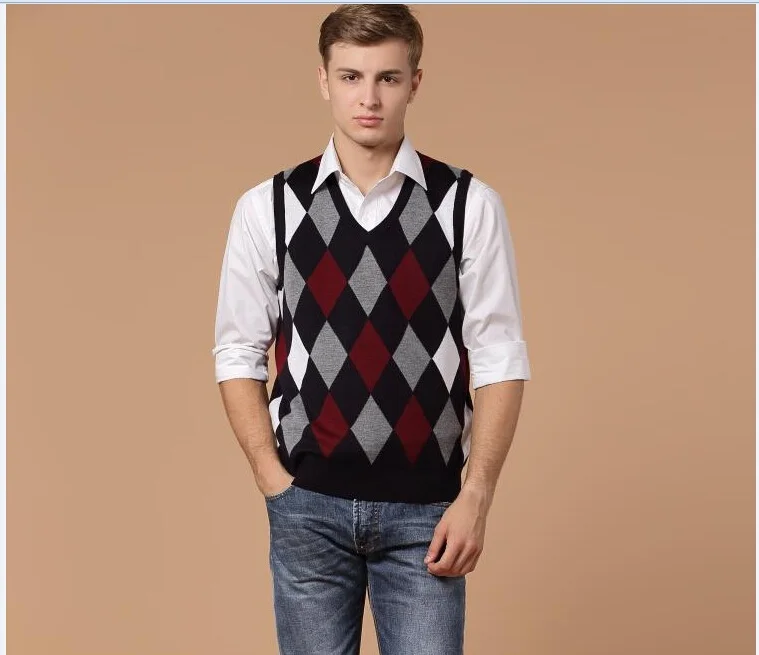 Жилет мужской шерстяной с V-образным вырезом модный Повседневный пуловер