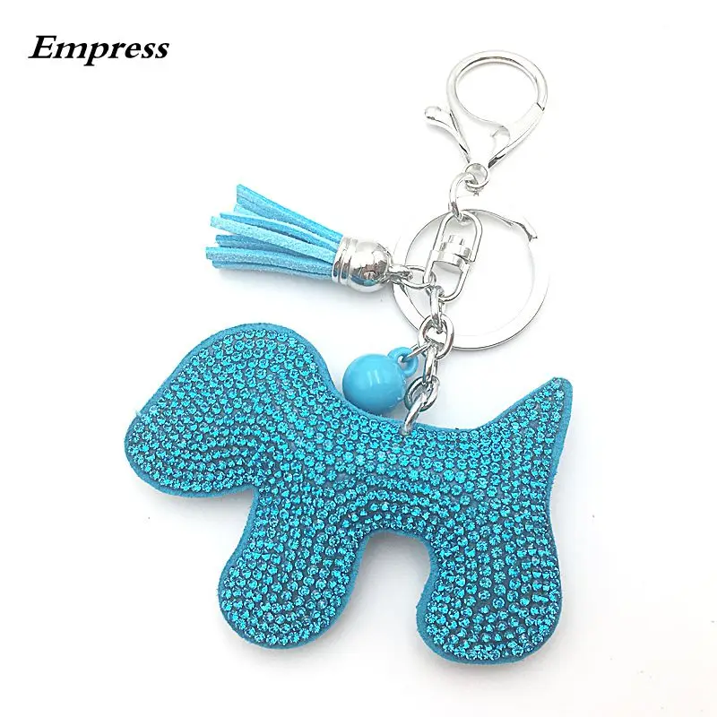2018 women keychain Rhinestone cute dog shape 10 color fur leather fringed key wholesale|Брелоки| |