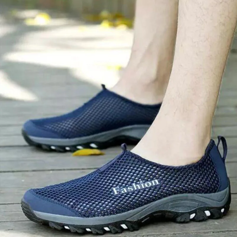 RizaBina Summer Men Sandals Fretwork Slip On Mesh Flats Shoes Soft Bottom Outdoor Beach Leisure Male Footwear Size 39-44 | Обувь