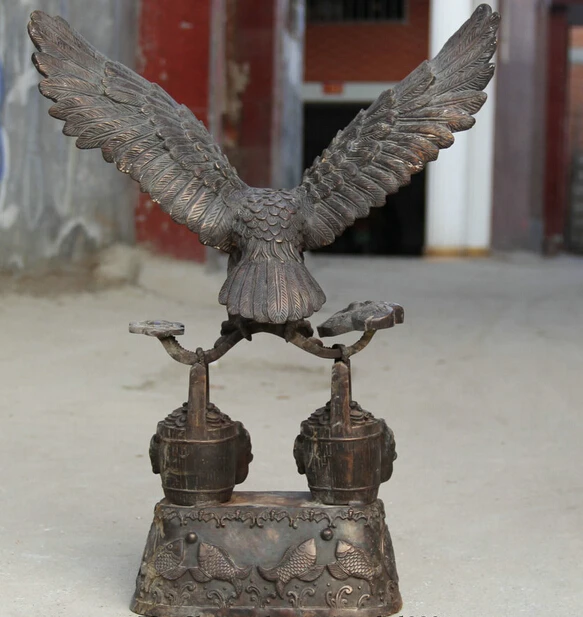 wholesale factory 25&quot Big China Bronze Wealth barrel Ru Yi eagle king of birds sculpture Statue | Дом и сад