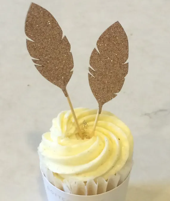 

gold glitter Feather Cupcake Toppers birthday Wedding Bridal baby Shower toothpicks Engagement Party Bachelorette food picks