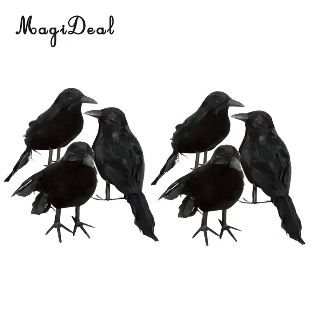 MagiDeal 6pcs Halloween Stuffed Feather Crow Bird Black Ravens Fancy Dress Prop Decor Home Decorations Ornament Figurines | Дом и сад