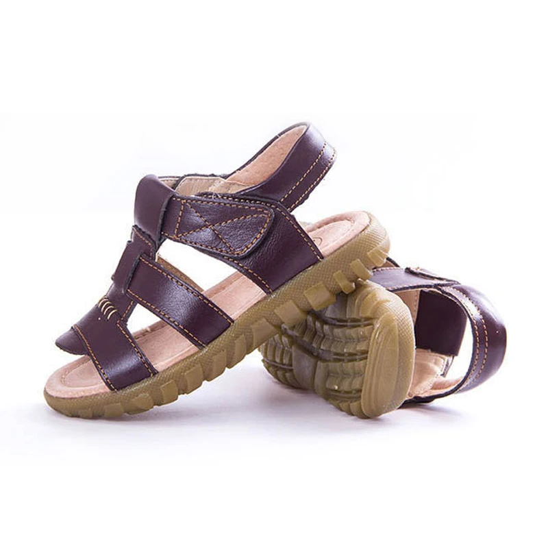 Сандалии из натуральной кожи для мальчиков мягкие босоножки на плоской подошве