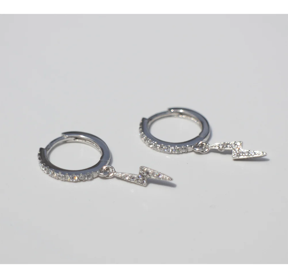 1 pair silver 9mm Серьги из стерлингового серебра 925 пробы, модные циркониевые серьги с молниями, Короткая подвеска, кольцо для ушей, милые трендовые женские ювелирные изделия для ушей - Окраска металла: 1 pair silver 9mm