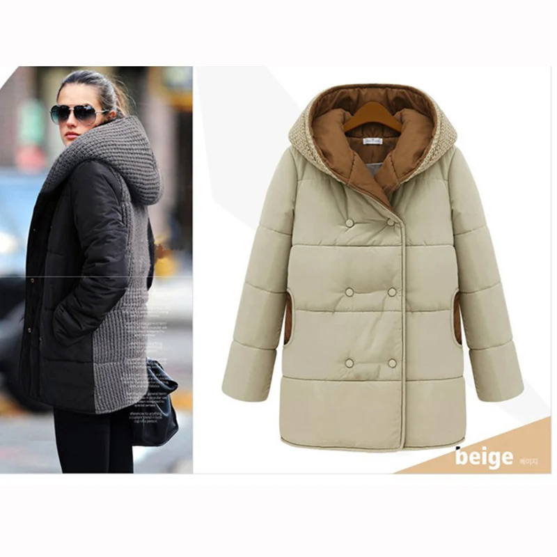 HIJKLNL Plus Size 5XL Women Winter Jacket Coat 2017 Fashion Knitted Patchwork Long Hooded Cotton Parka Mujer campera mujer NA332 | Женская