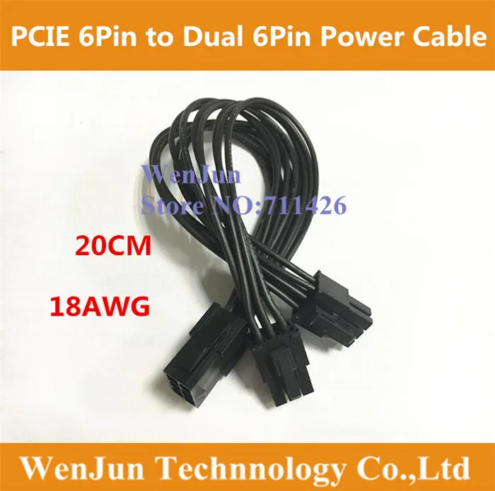 20pcs 6Pin female to Graphics Video Card Double PCI-E PCIe 6Pin & 6Pin dual  Power Supply Splitter Cable Cord 18AWG Wire 20cm