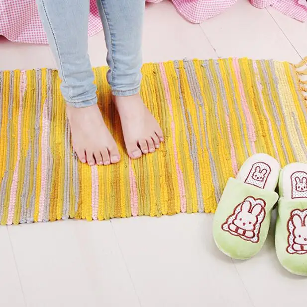Вязаный ковер ручной работы в полоску впитывающие Входные Коврики разноцветный