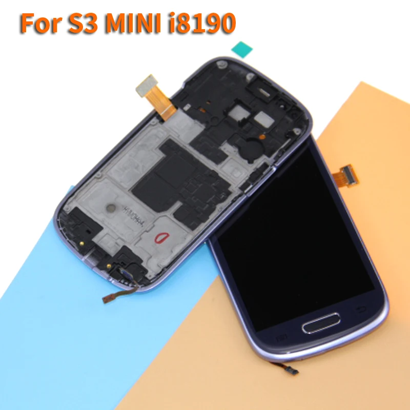 Белый Синий ЖК-дисплей для Samsung Galaxy S3 Mini i8190 с сенсорным экраном дигитайзер Рамка