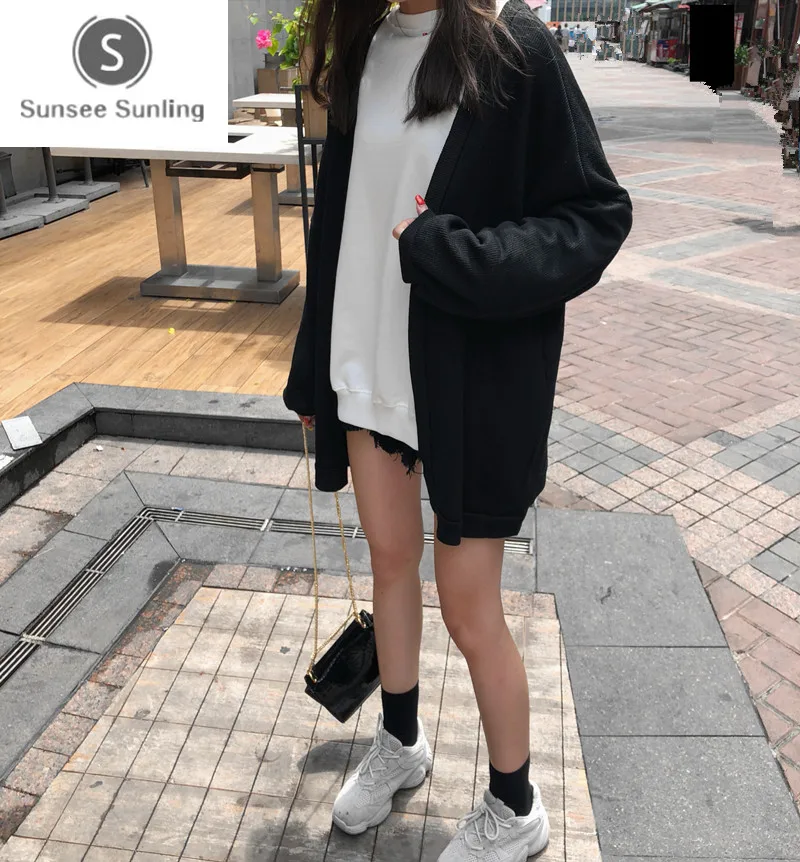 Женский Длинный свитер Ulzzang Harajuku универсальный свободный утепленный кардиган в