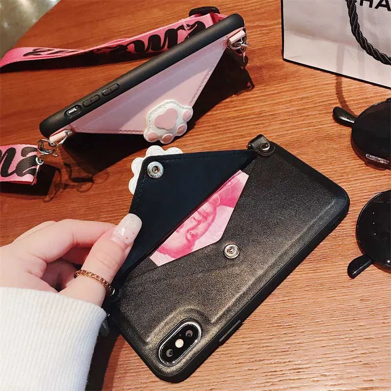 Кожаный чехол-конверт для iPhone XR XS Max X чехол через плечо милый держатель карт 7 8 6 6S