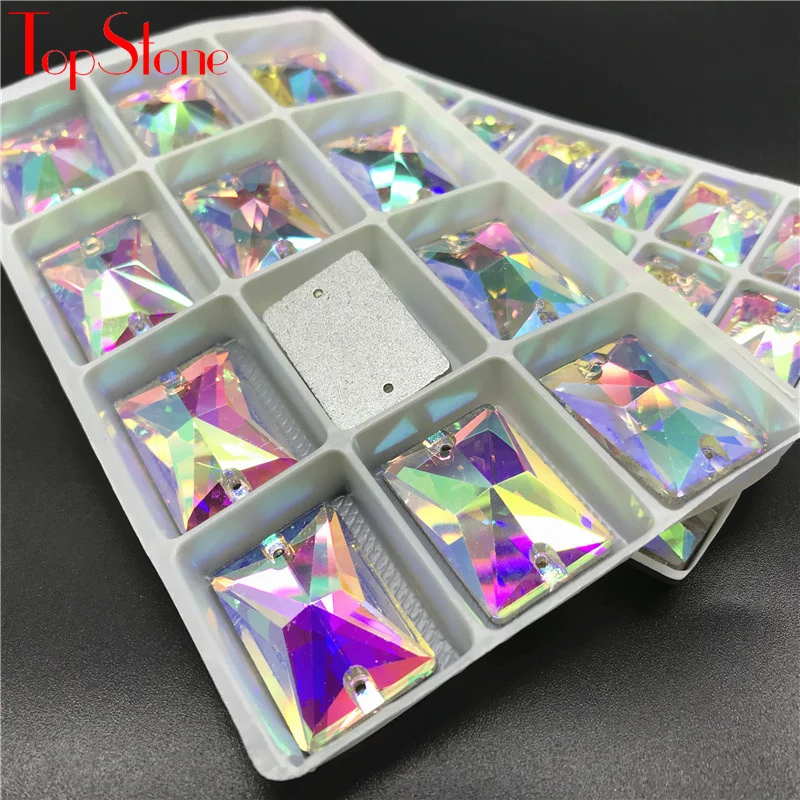 TopStone AB Rectangle Sew On Rhinestone Glass Crystal Strass Sew-on Stone Flatback For DIY Dress Clothing Decoration | Дом и сад