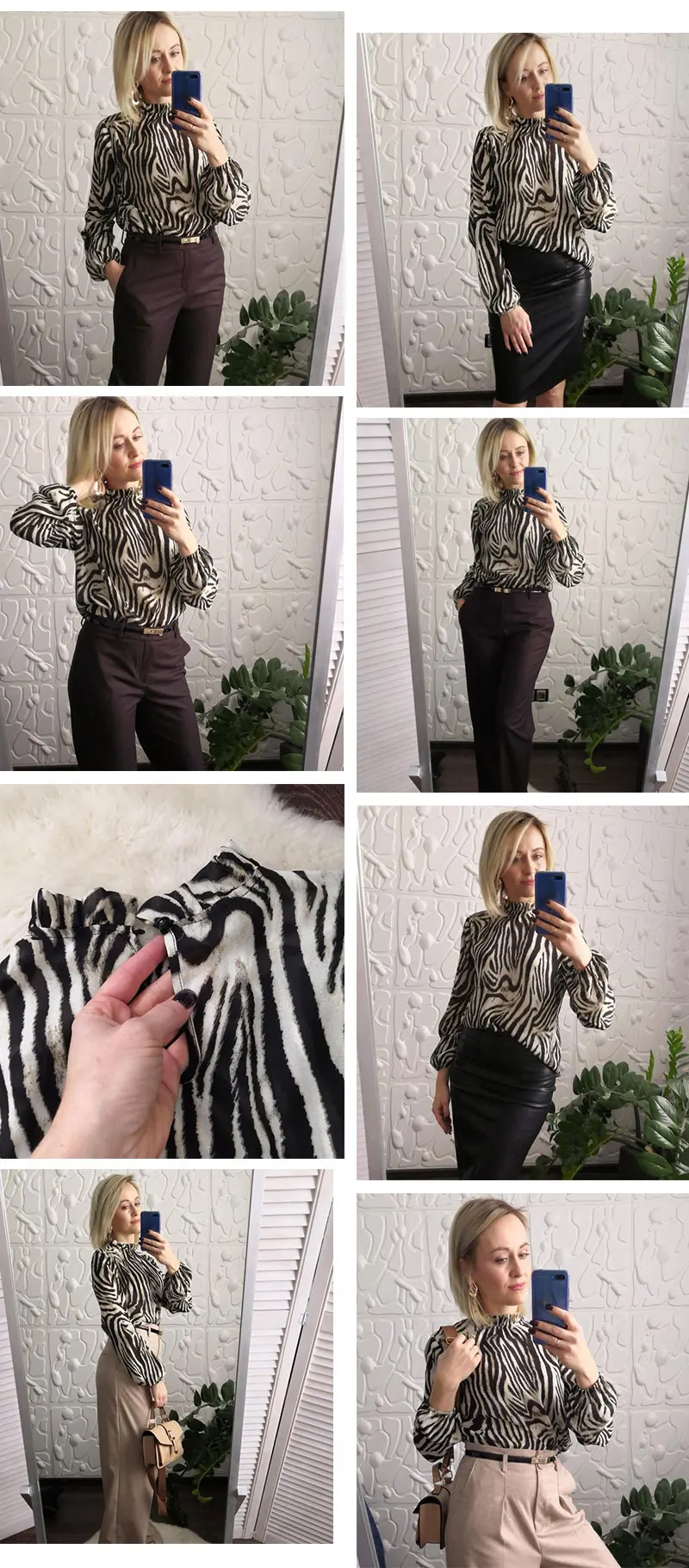Sheinside, с животным принтом, Элегантная блузка, для женщин, с длинным рукавом, рубашки, с воланами, вырез, Зебра, узор, топ, осень, Женские топы и блузки