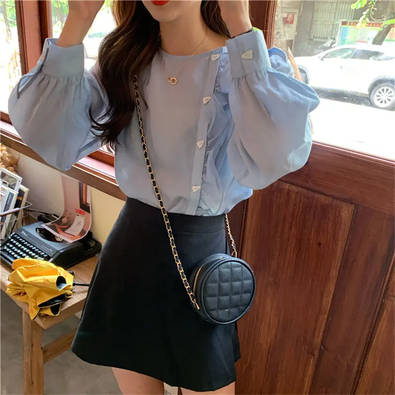 Новинка 2019 года! Женские офисные свободные одноцветные рубашки высокого