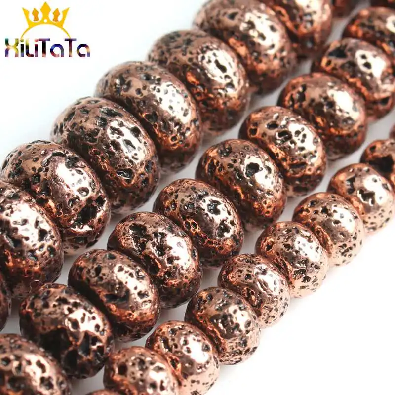 Плоские бусины из натуральной красной меди и лавового камня круглые Rondell