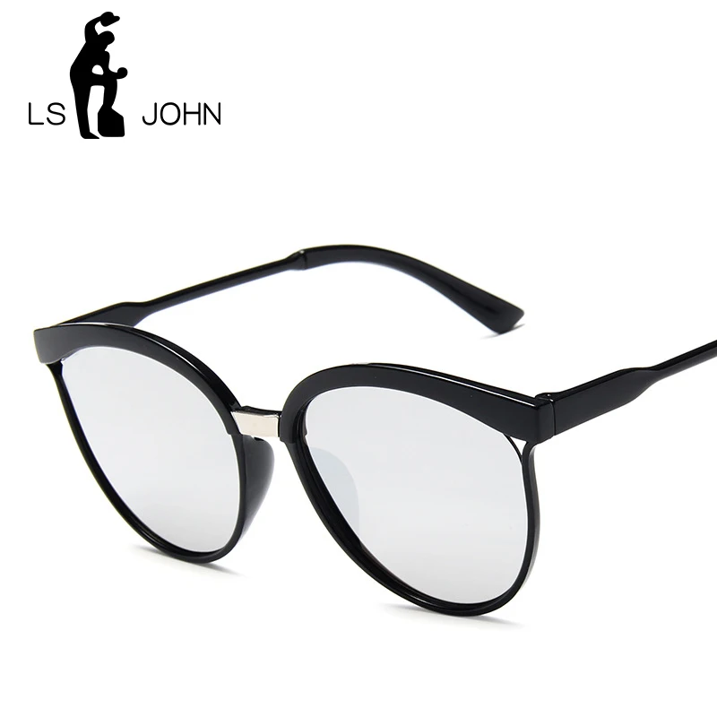 LS JOHN, фирменный дизайн, кошачий глаз, солнцезащитные очки для женщин, Ретро стиль, металлические очки для женщин, зеркальные, Ретро стиль, Lunette De Soleil Femme, UV400