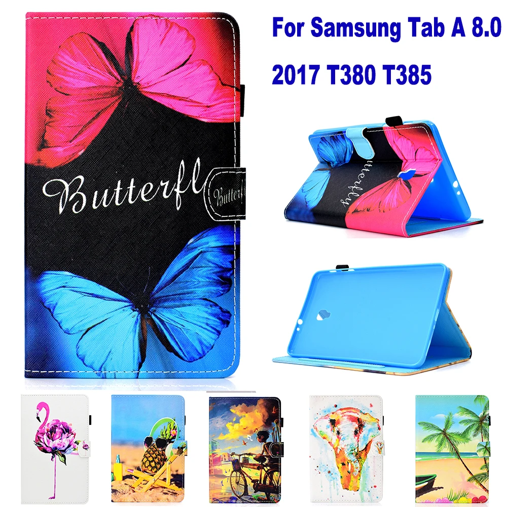 

Модный чехол-кошелек с мультяшным рисунком для планшета и ПК, чехол с отделением для карт для Samsung Galaxy Tab A 8,0 2017, T385, T380, чехол-подставка, флип-ч...