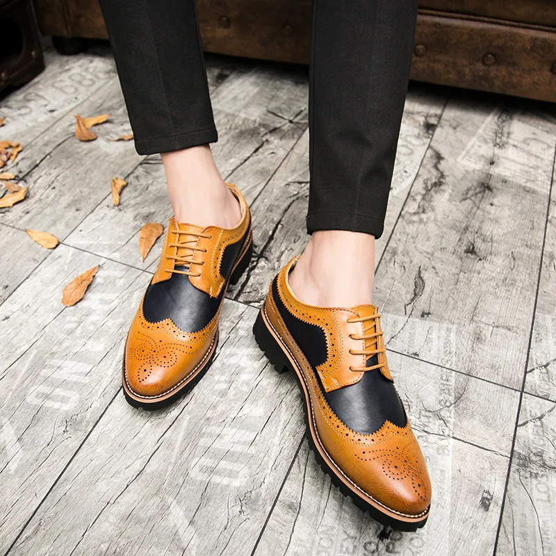 

Fashion men's shoes casual artificial leather male wedding nice lace up shoe man party comfortable brogue shoes for men hot sale