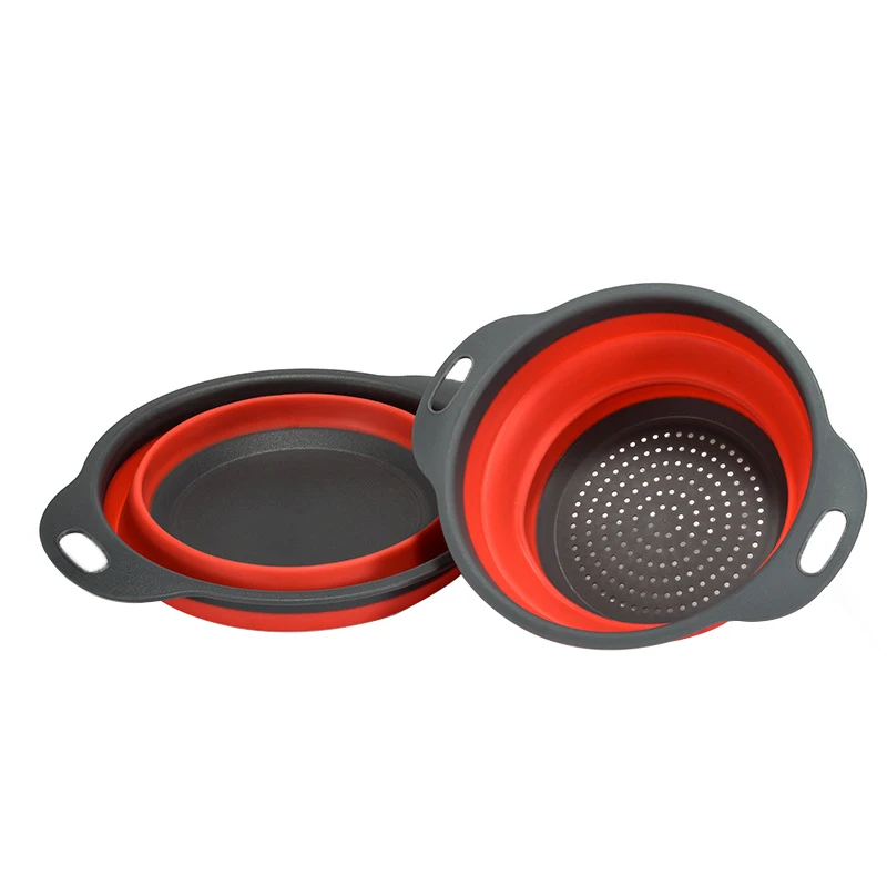 1Set Red Силиконовая корзина для слива фруктов, многофункциональное кухонное ситечко для сухого хранения, Кухонное ситечко для лапши - Цвет: 1Set Red
