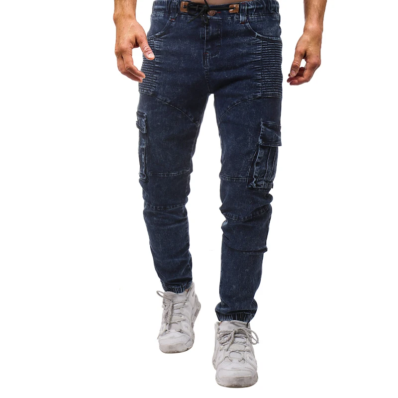 

2019 New Men Jeans Fashion Elastic Wrinkle Side Pocket Washing Tether Casual Hip-Hop Jeans Trousers Stretch Pants