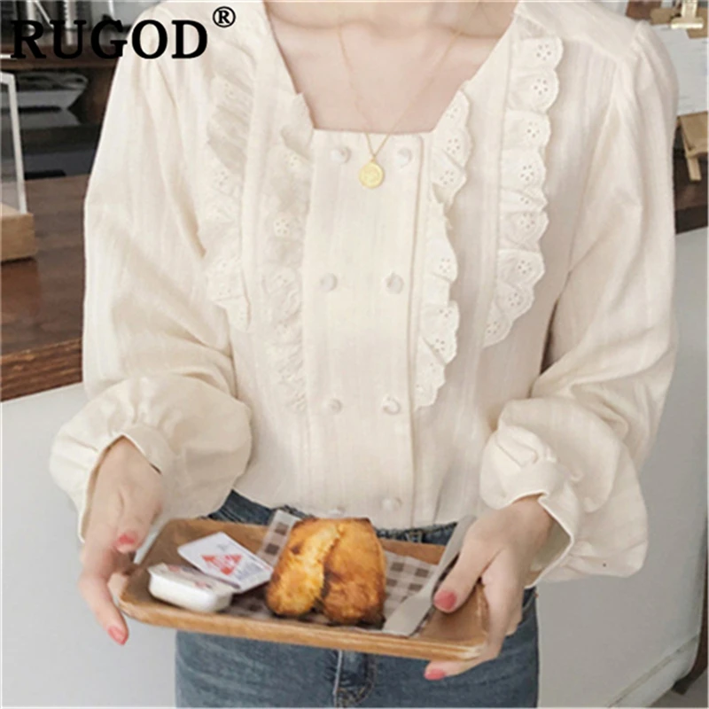 RUGOD 2020 модная женская блузка с оборками для дам круглым вырезом и пышными