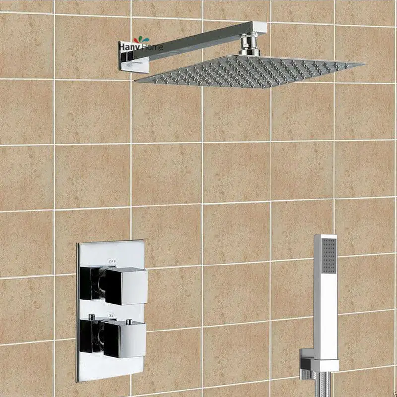 AODEYI Two Function Brass Thermostatic Mixer Shower Valve 8" Stainless Steel Rain Head Set Adjust Water Temperature | Обустройство