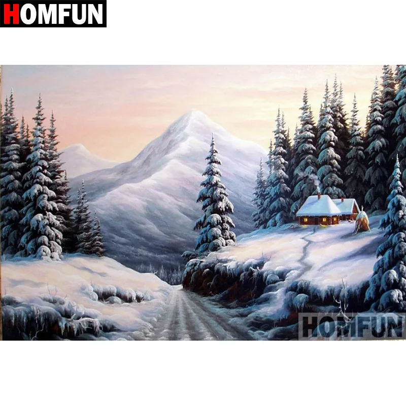 

HOMFUN 5D DIY Diamond Painting Full Square/Round Drill "Snow scene" Embroidery Cross Stitch gift Home Decor Gift A08157