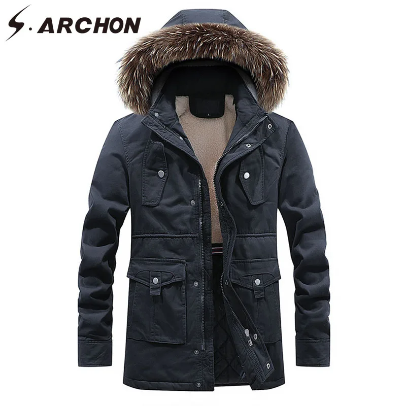 S.ARCHON Winter Casual Men's Jackets Thicken Warm Hooded Windproof Jacket Cotton Tactical Military Outdoor Hiking Clothing Male | Мужская