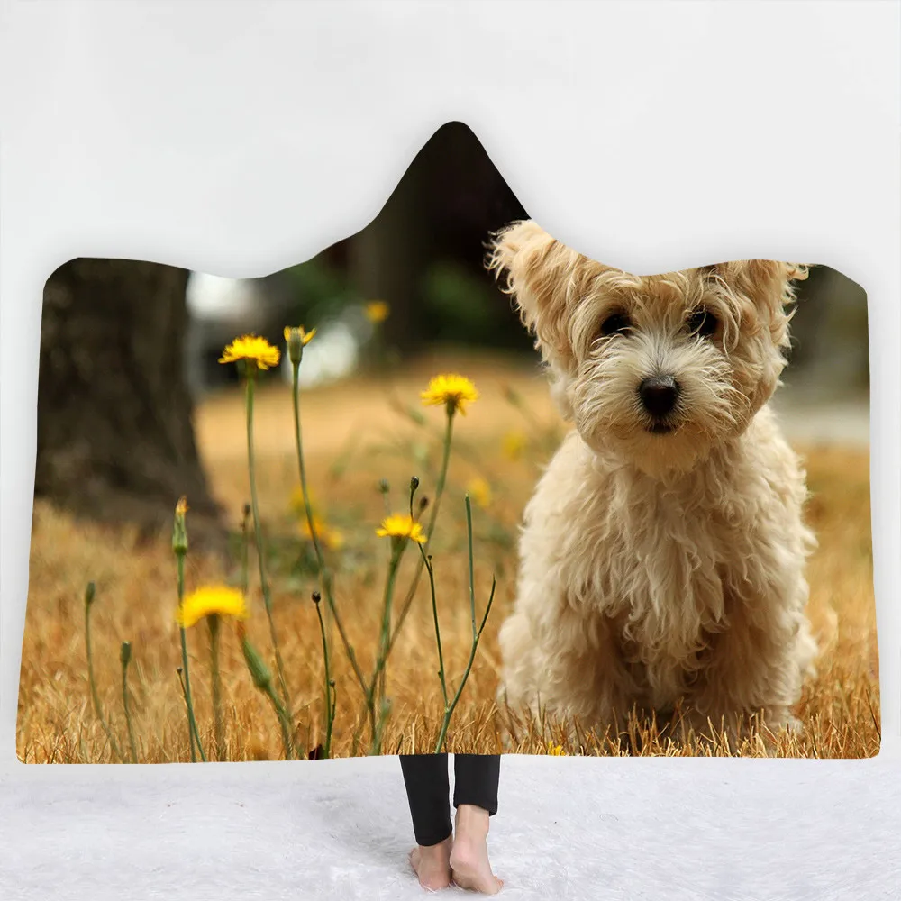 3D одеяло с капюшоном с изображением животных, Шарля спаниеля, Bichon, супер качество, шерпа, флисовое переносное одеяло, плотное теплое одеяло для дивана и кровати - Цвет: 015