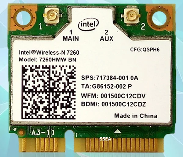 ,   Intel Wireless-N 7260 7260HMW BN 802.11b/G/N Half Mini PCI-E Wifi  Bluetooth 4, 0