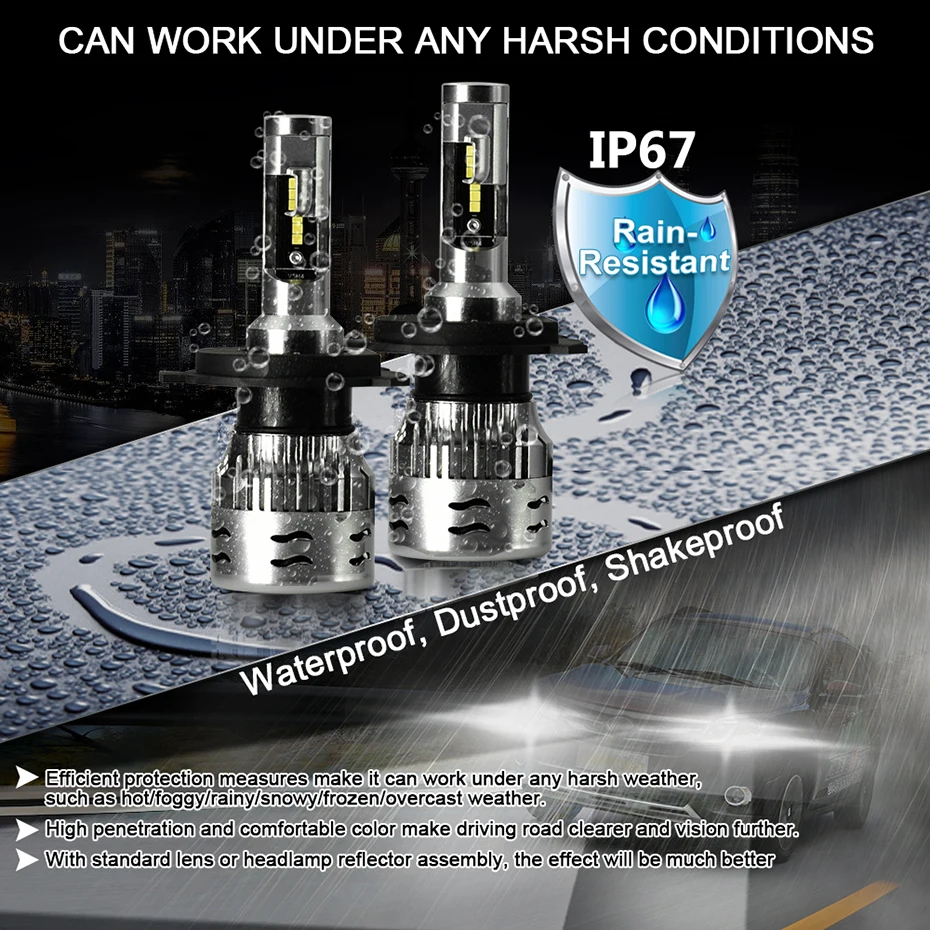 CNSUNNYLIGHT ЕЭК Светодиодные лампы фар автомобилей H7 H4 H11 H8 9005 9006 H1 H3 880 H13 9004 9007 12000 Лм
