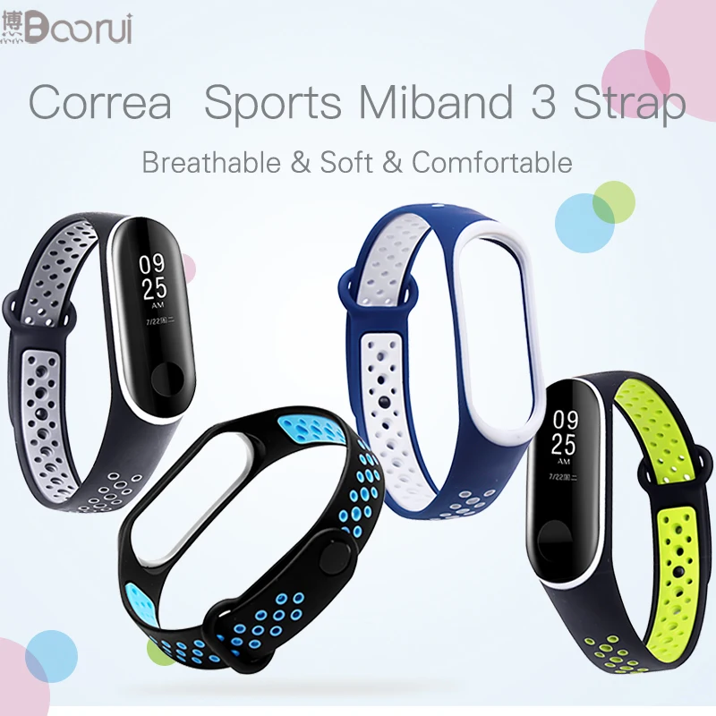 Ремешок BOORUI спортивный для Miband 3 Двухцветный силиконовый сменный Браслет xiaomi mi