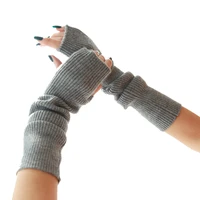 women winter arm warmers cashmere fingerless long gloves solid warm mittens female knitted sleeves 40cm glove