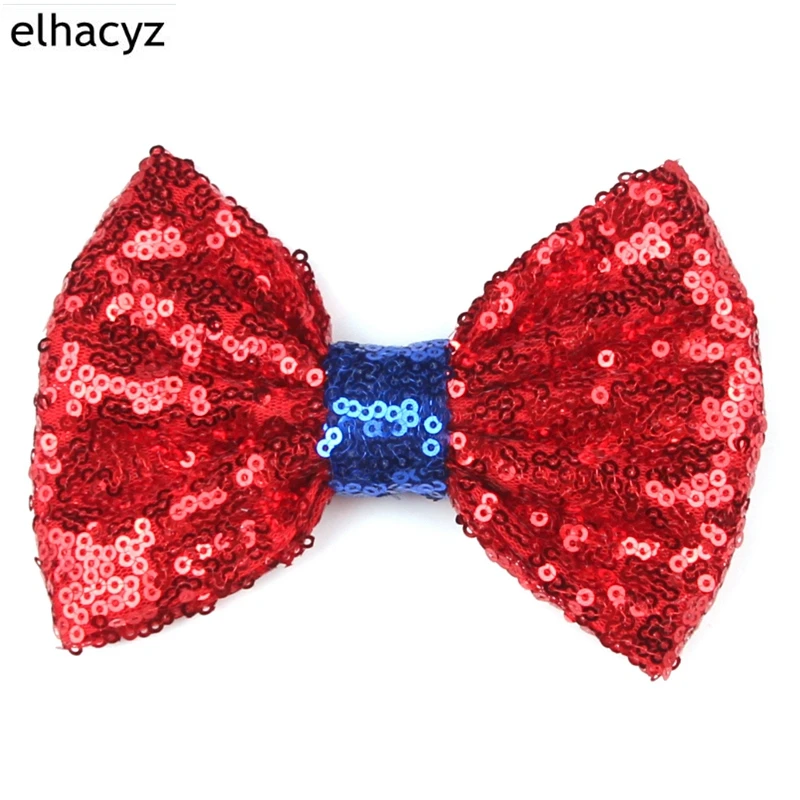 12pcs/lot Trendy Independence Day Shimmery 5&quot Hair Bow Barrette DIY Accessories Clip Infantile Headwear |