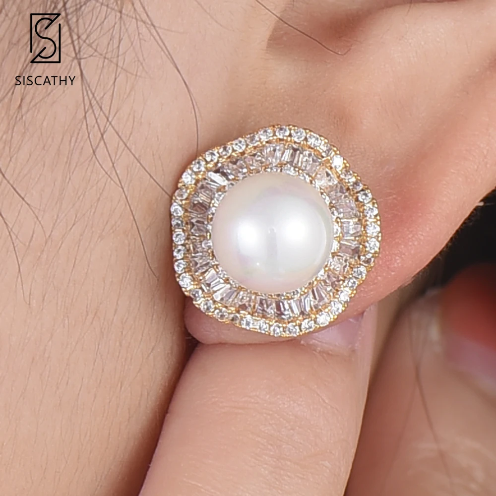 Женские серьги с искусственным жемчугом SISCATHY гвоздики в Корейском стиле