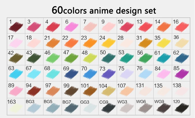 60 colors 30 40 60 80 168 цветные художественные маркеры Аниме Дизайн Набор ручек для рисования тонкий широкий двуглавый эскиз манга Рисование scribble school 1MS03 - Цвет: 60 colors