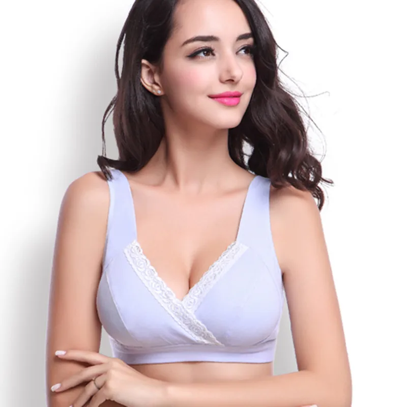 

Cotton Maternity Nursing Bras breastfeeding prevent sagging Open buckle Mother Clothes Wire Free Sleep Bra Cross Vest Bras